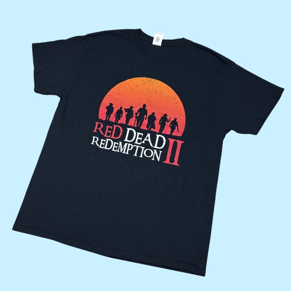 Red Dead Redemption 2 RDR2 Rockstar Games Black Graphic T-Shirt Mens Large